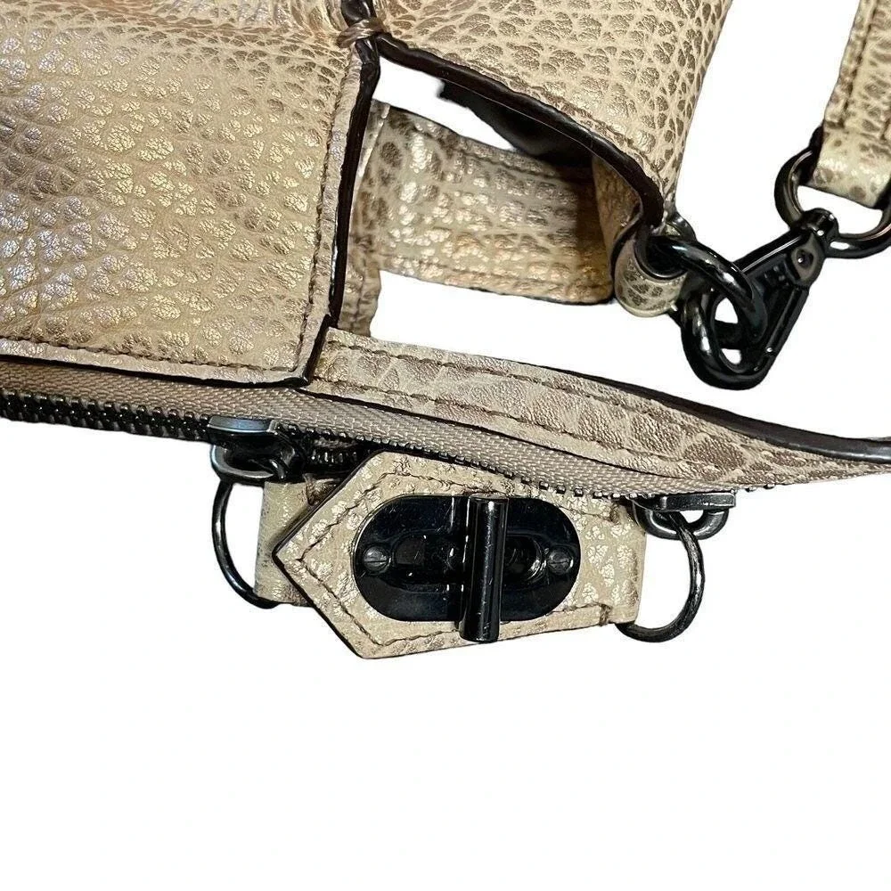 Reed Krakoff Metallic Textured Leather Satchel Crossbody Shoulder‎ Bag Gold